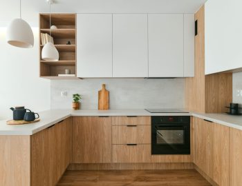 Photo,Of,Minimalist,Japandi,Fitted,Kitchen,With,Wood,And,White
